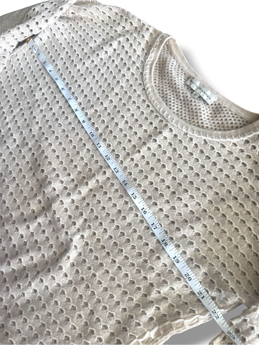 White + Warren 100% Cashmere Cream Beige‎ Open-Knit Pullover Sweater Size Medium - Picture 3 of 5